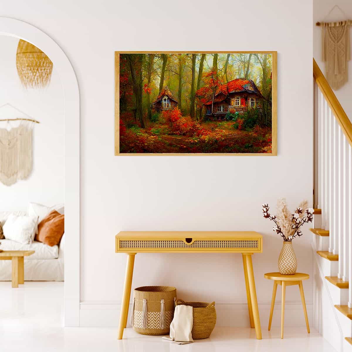 Malen nach Zahlen - Herbstwald Cottage - hochwertige Leinwand - Horizontal, Landschaft, Wald