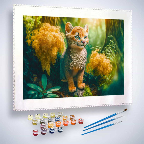 Malen nach Zahlen - Luchs sitzt auf Stamm - hochwertige Leinwand - Horizontal, Luchs, Tiere
