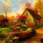 Malen nach Zahlen - Blumenweg zum Haus am See - hochwertige Leinwand - Blumen, Horizontal, Landschaft