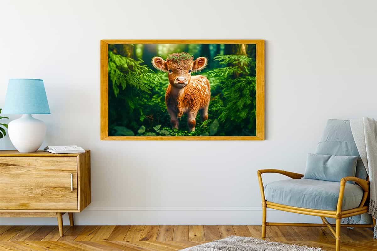 Malen nach Zahlen - Kalb im Wald - hochwertige Leinwand - Horizontal, Kuh, Tiere