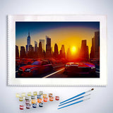Malen nach Zahlen - Skyline im Sonnenuntergang - hochwertige Leinwand - Auto, Horizontal, Neu eingetroffen, Städte