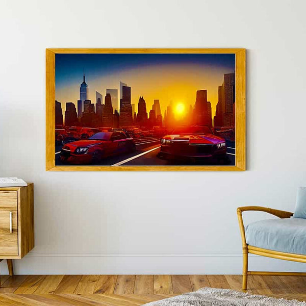 Malen nach Zahlen - Skyline im Sonnenuntergang - hochwertige Leinwand - Auto, Horizontal, Neu eingetroffen, Städte