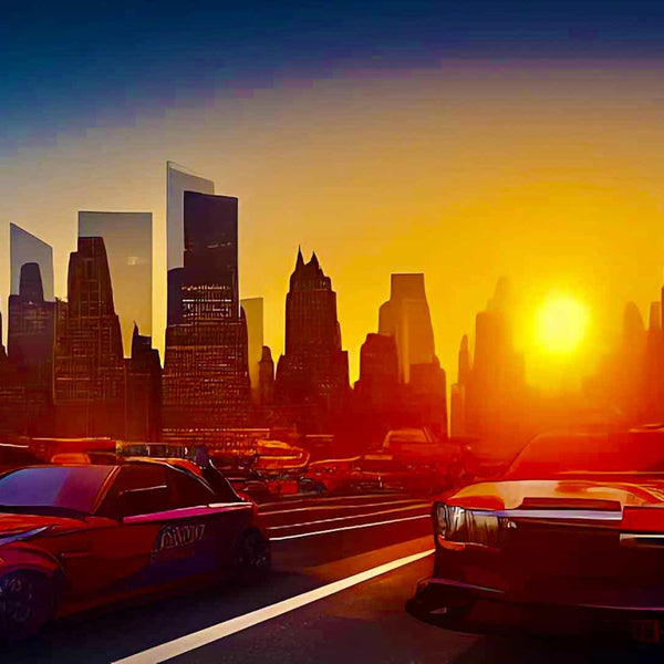 Malen nach Zahlen - Skyline im Sonnenuntergang - hochwertige Leinwand - Auto, Horizontal, Neu eingetroffen, Städte