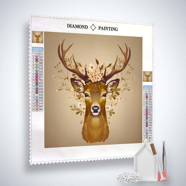 AB Diamond Painting kit featuring a Deer Profile, includes professional canvas, acrylic diamonds, artist's tweezers, and application pen.