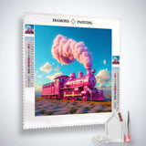 Diamond Painting Kit - Pink Fantasy Train on the Road, Paint by Numbers Canvas with Acrylic Diamonds, Tweezers, and Application Pen