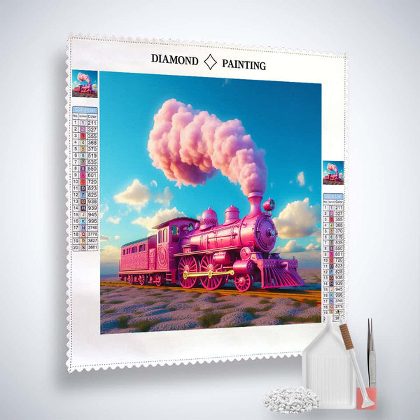 Diamond Painting Kit - Pink Fantasy Train on the Road, Paint by Numbers Canvas with Acrylic Diamonds, Tweezers, and Application Pen