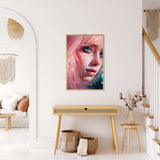 AB Diamond Painting - Pink Miro hung in stylish modern living room, showcasing Paint by Numbers diamond art.