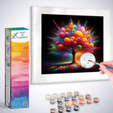 Paint by Numbers - Tree of Life of Imagination kit with vibrant and colorful tree painting, numbered paint pots, and a brush for guided creativity.