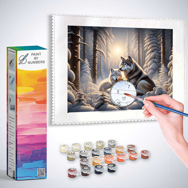 Paint by Numbers - Wolves cuddle, parent and child