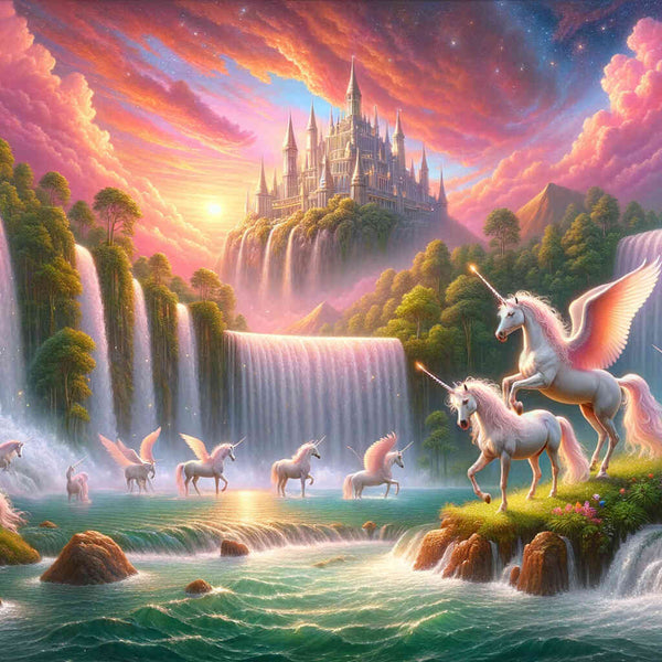 Paint by Numbers - Unicorn Family Waterfall