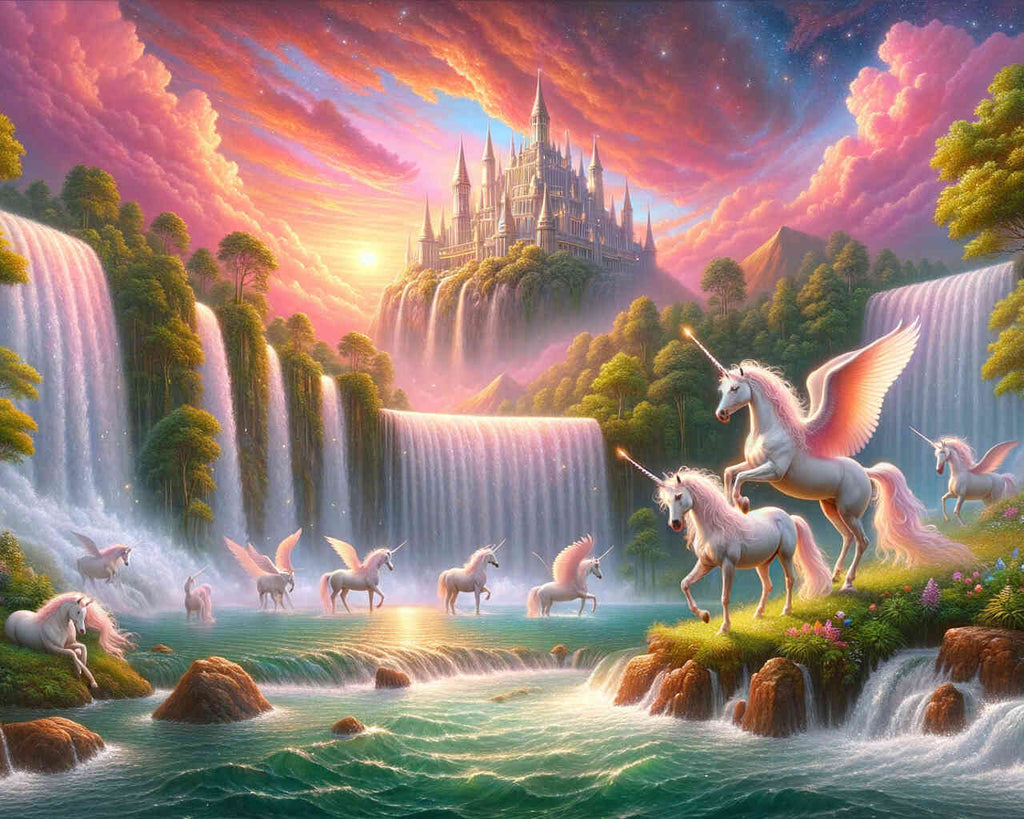 Paint by Numbers - Unicorn Family Waterfall