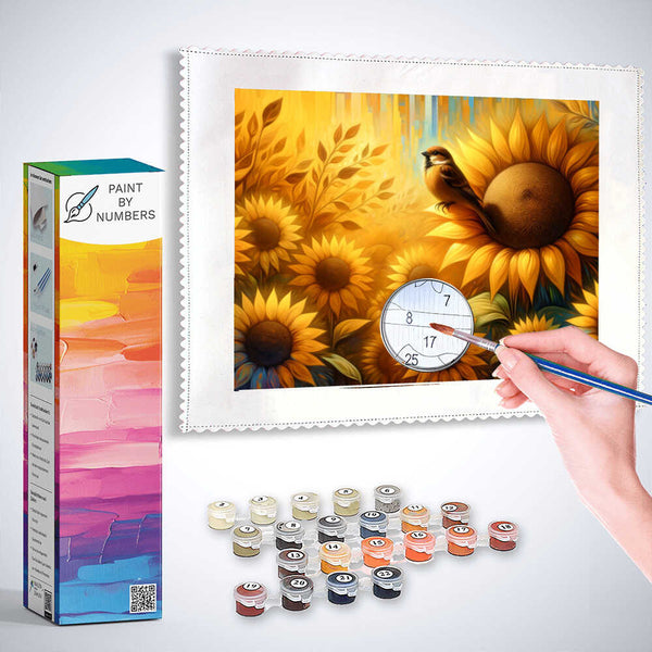 Sunflowers with bird - Paint by Numbers