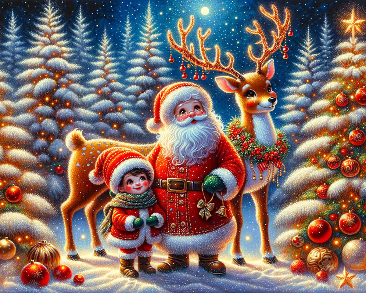 Santa Claus with moose - Paint by Numbers