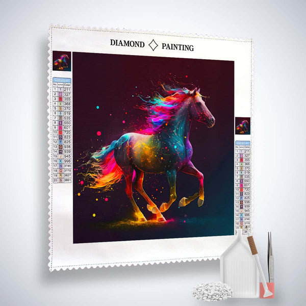 AB Diamond Painting Kit - Colorful Horse Design on Professional Canvas with Tools for Paint by Numbers Art
