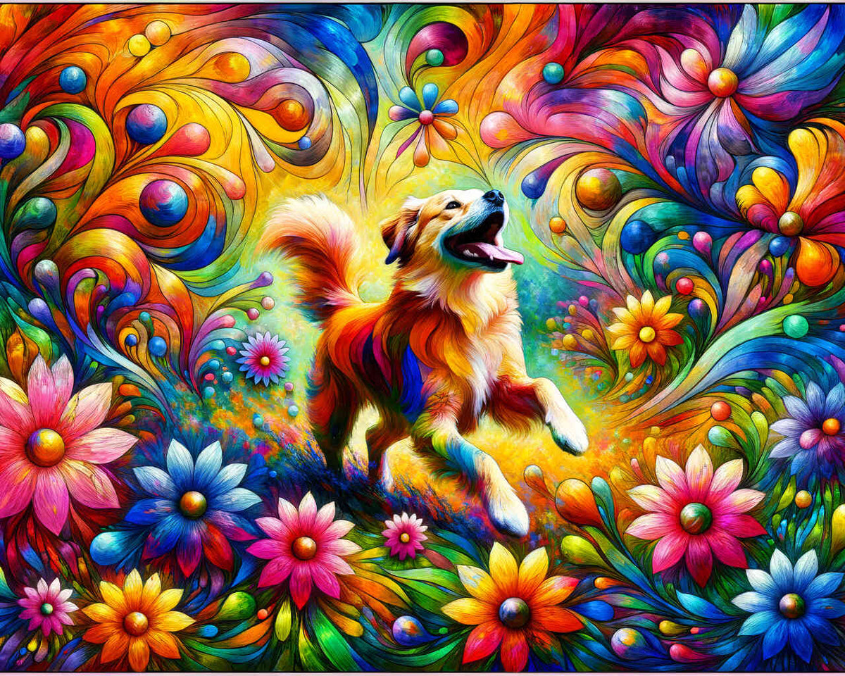 Dog, flowers - Paint by Numbers