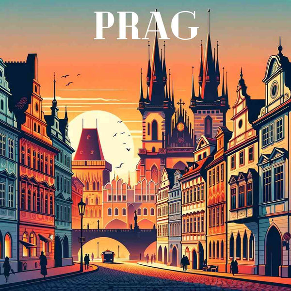 Paint by Numbers - Dusk in Prague with Gothic towers and colorful sunset skyline