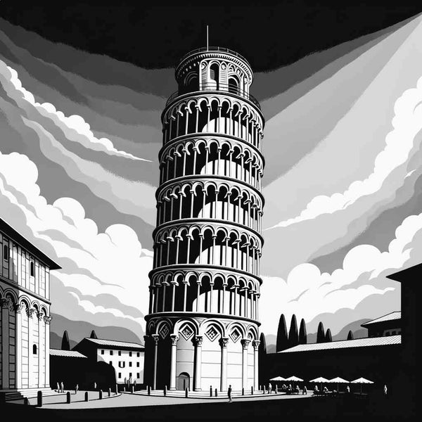 Paint by Numbers - Slate Tower of Pisa Black and White