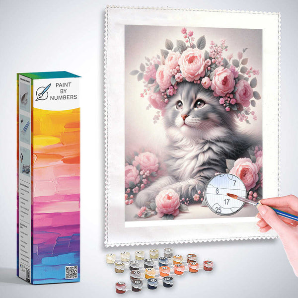 Paint by Numbers - Cat with Flower Wreath