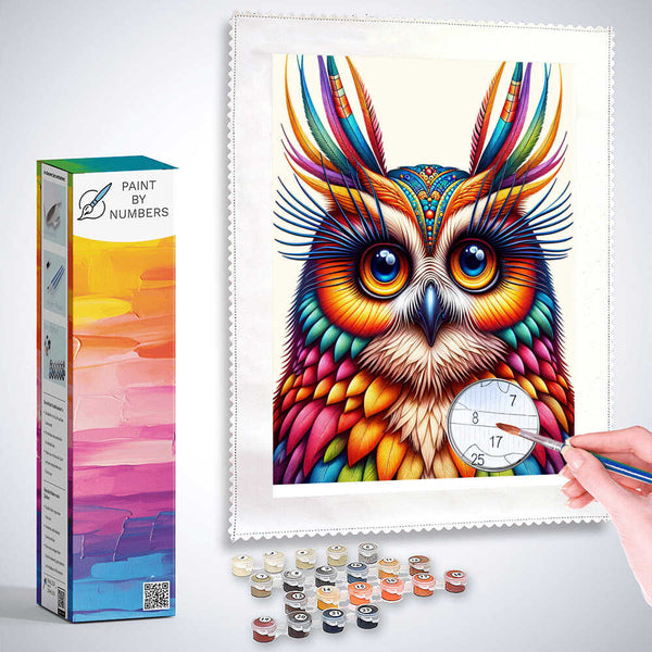 Paint by Numbers - Colorful owl with long eyelashes