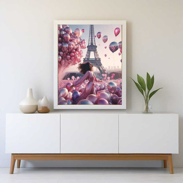 Woman with balloons, Eiffel Tower - Paint by Numbers
