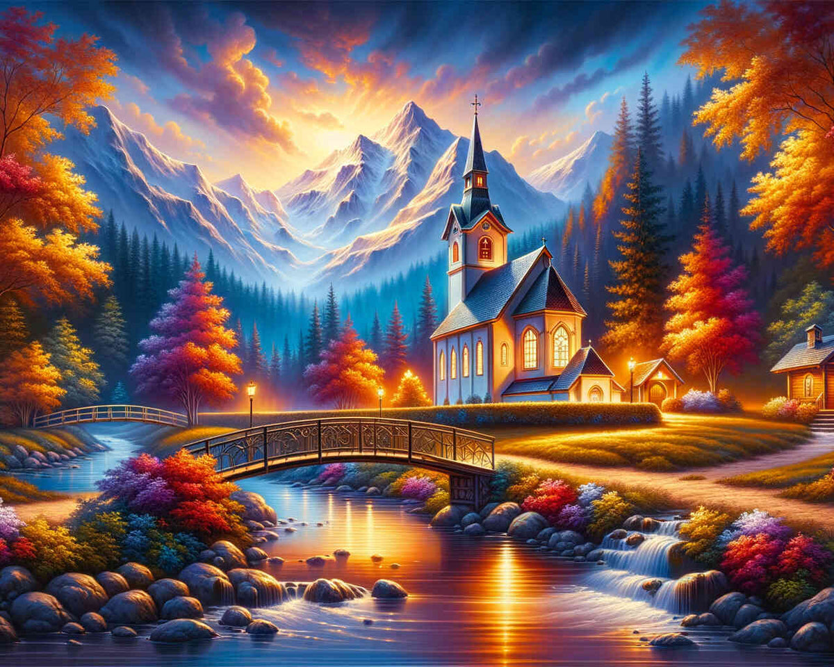 Church in mountain landscape - Paint by Numbers