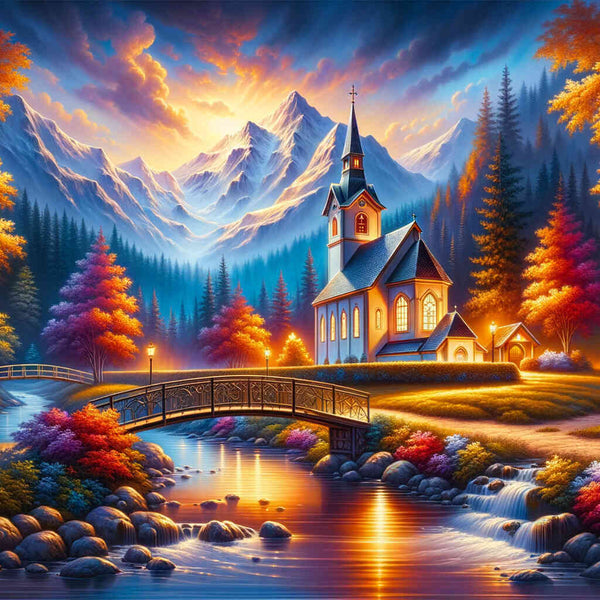 Church in mountain landscape - Paint by Numbers