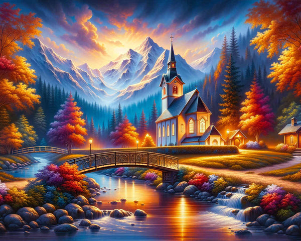 Church in mountain landscape - Paint by Numbers