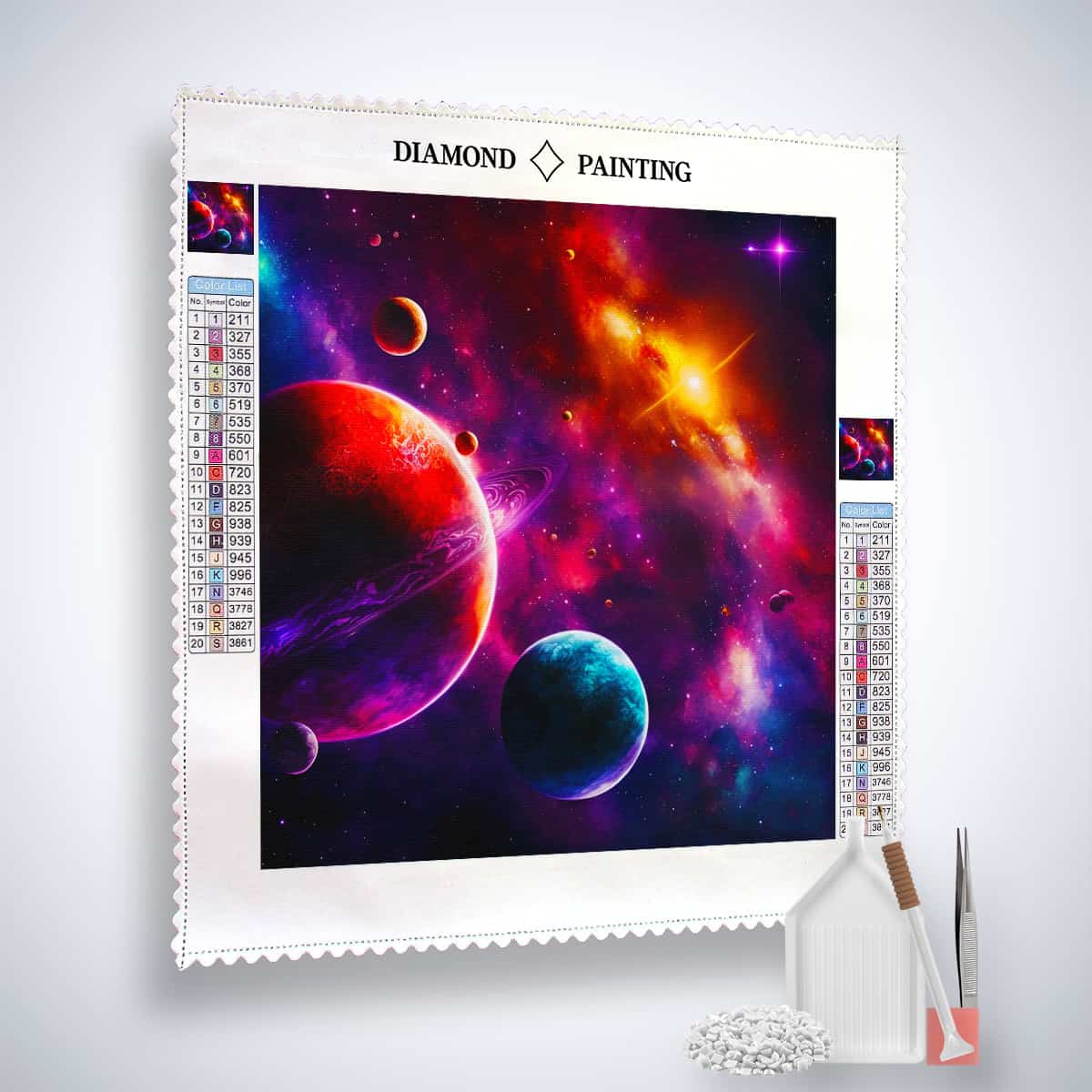 Diamond Painting Kit - Andromeda's Secret, featuring vibrant space design, enhanced acrylic diamonds, and professional application tools. Paint by Numbers.