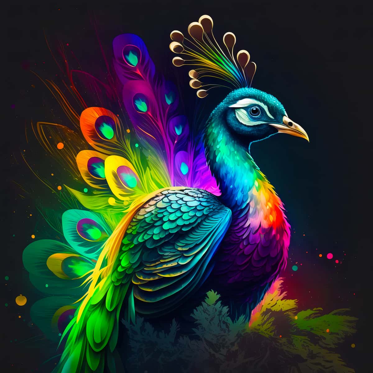Neon Peacock Diamond Painting Kit - Art that Sparkles! Paint by Numbers with vibrant colors and acrylic diamonds featuring a majestic peacock.