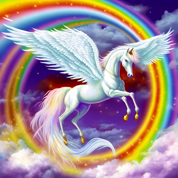 AB Diamond Painting - Fliegendes Einhorn im Regenbogen - gedruckt in Ultra-HD - AB Diamond, Einhorn, Fantasy, Kinder, Neu eingetroffen, Quadratisch