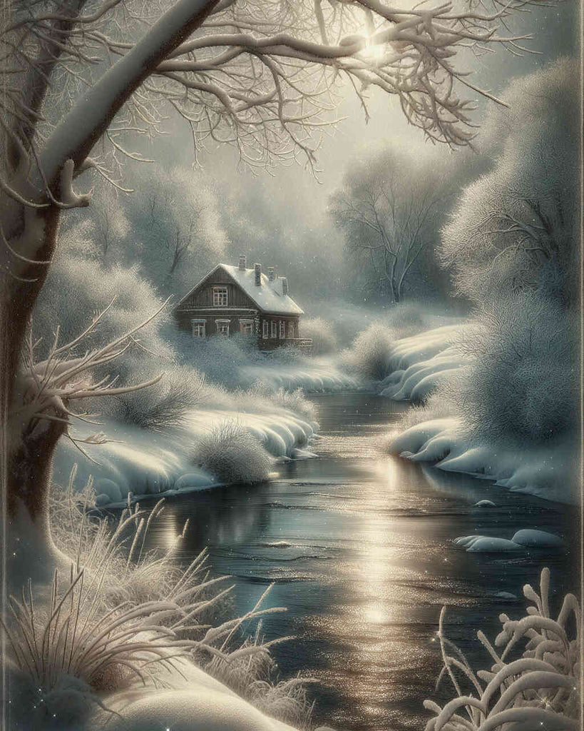 Paint by Numbers - House by the River in the Snow