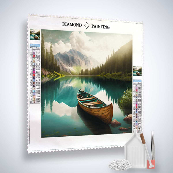 Diamond Painting Kit Three Boats in Mountain Lake - Paint by Numbers Art with Enhanced Acrylic Diamonds and Professional Tools