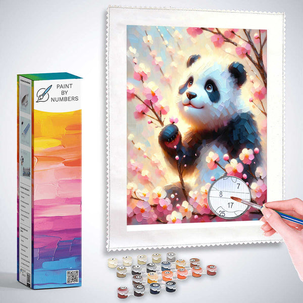 Panda with cherry blossoms - Paint by Numbers