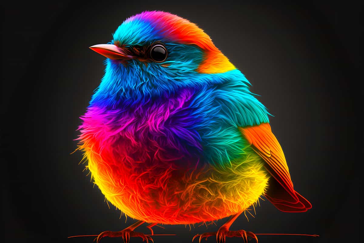 Neon rainbow-colored bird, a stunning artwork example from AB Diamond Painting's Paint by Numbers kit, showcasing vibrant colors and intricate details.