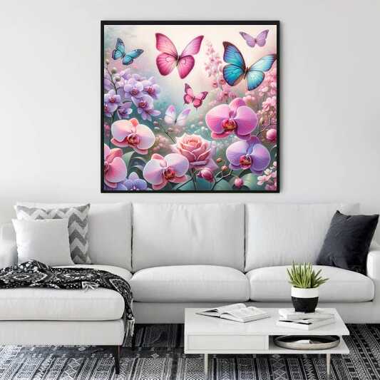 Paint by Numbers - Butterfly and flowers in pink