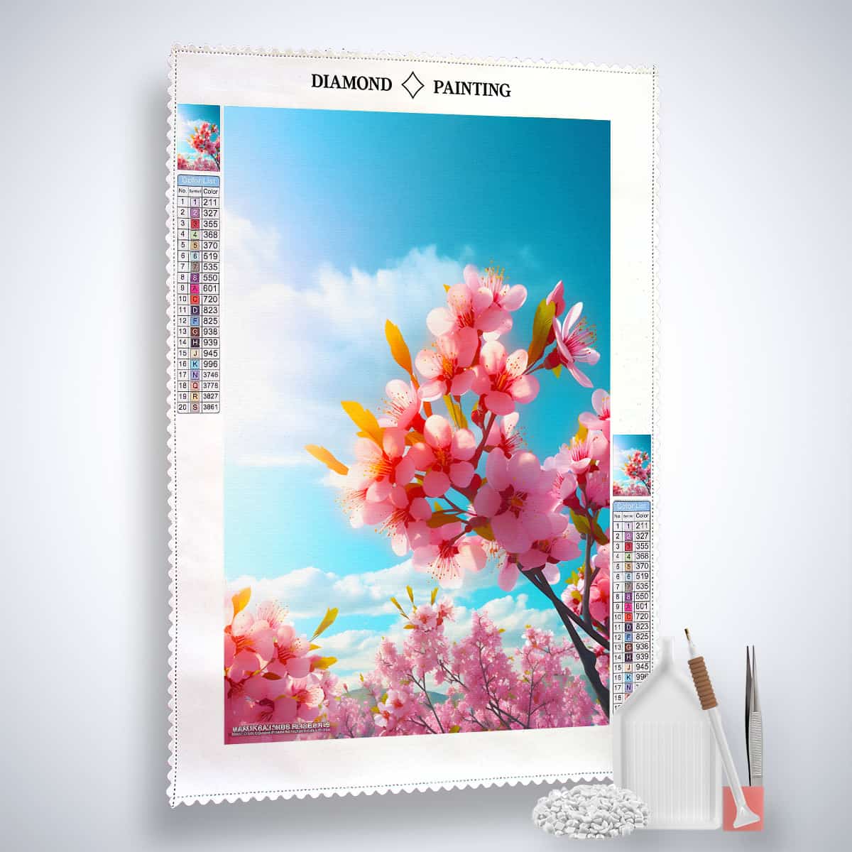 Diamond Painting kit - Spring Dreams with cherry blossoms, acrylic diamonds, artist's tweezers, and application pen – Paint by Numbers art