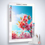 Diamond Painting kit - Spring Dreams with cherry blossoms, acrylic diamonds, artist's tweezers, and application pen – Paint by Numbers art