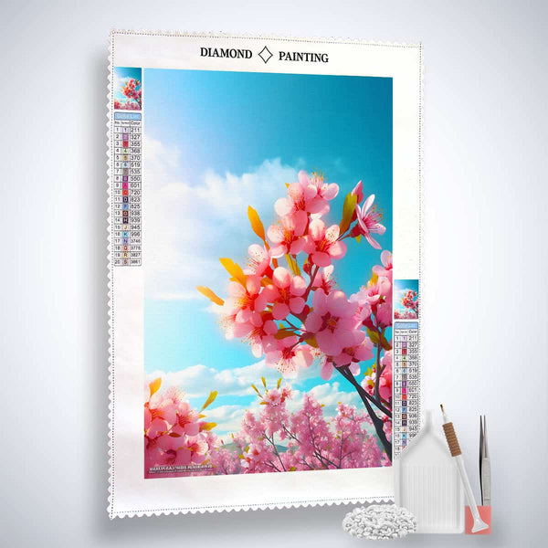Diamond Painting kit - Spring Dreams with cherry blossoms, acrylic diamonds, artist's tweezers, and application pen – Paint by Numbers art