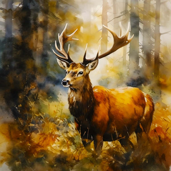 Malen nach Zahlen - Prachtvoller Hirsch im Wald - hochwertige Leinwand - 170523, Hirsch, Neu eingetroffen, Quadratisch, Tiere