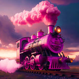 Diamond Painting - Pink train at night, Paint by Numbers kit including professional canvas, enhanced acrylic diamonds, tweezers, and applicator pen.