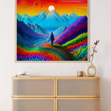 AB Diamond Painting - Colorful Art Abstract, Paint by Numbers. Amazing artistic landscape hung above cabinet.