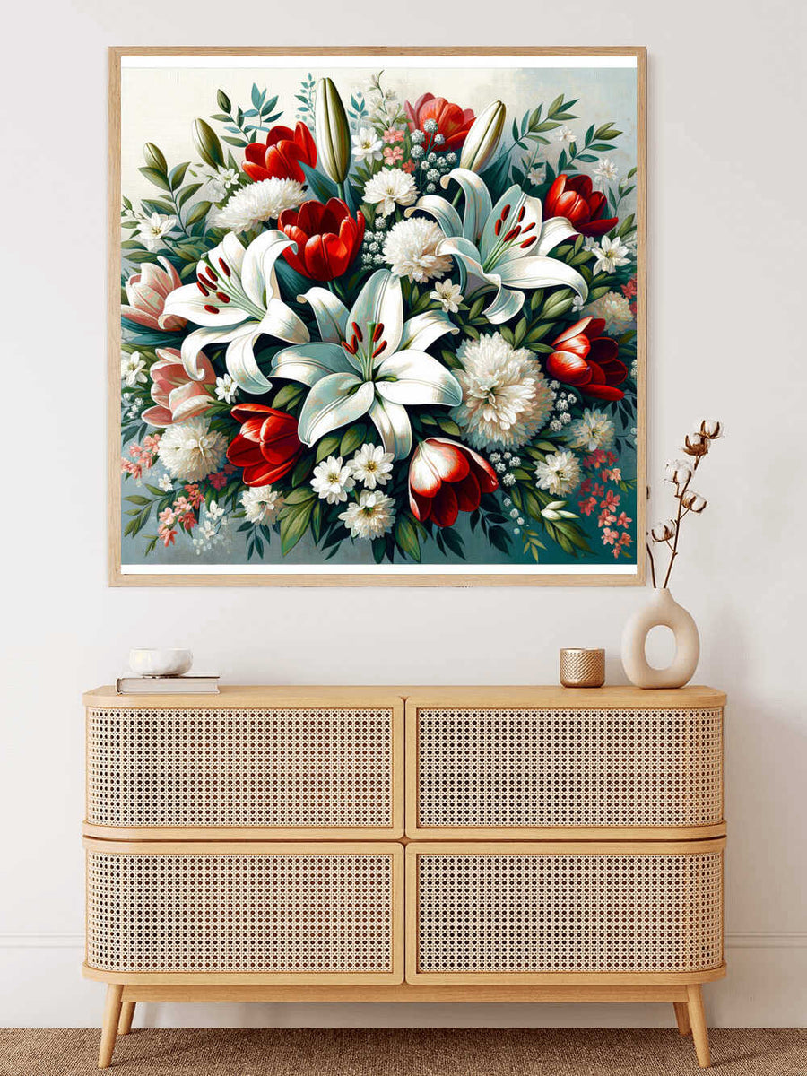 Paint by Numbers - Red and white bouquet of flowers