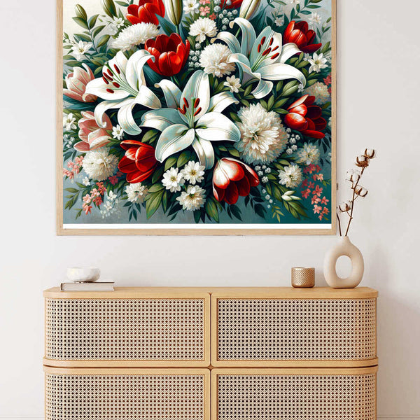 Paint by Numbers - Red and white bouquet of flowers
