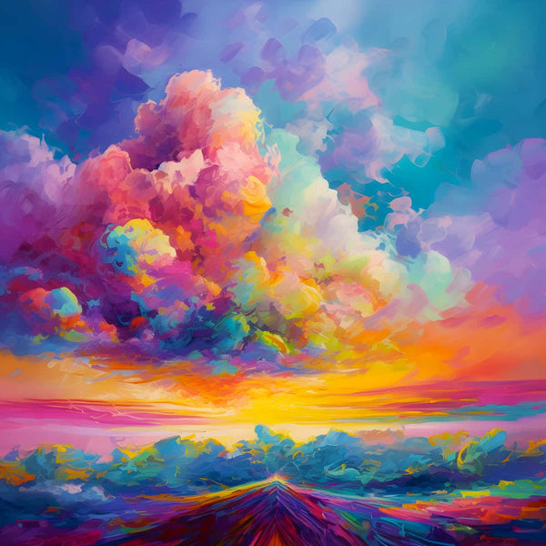 Diamond Painting - Abstract Dream kit featuring a vivid, colorful sky with clouds and a sunset, perfect for Paint by Numbers enthusiasts