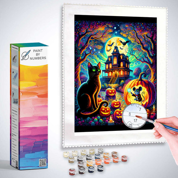 Paint by Numbers - Halloween Mansion Cat and Mouse