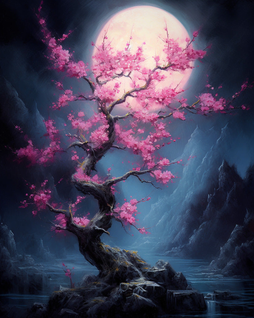 Peach blossom, moonlight - Paint by Numbers