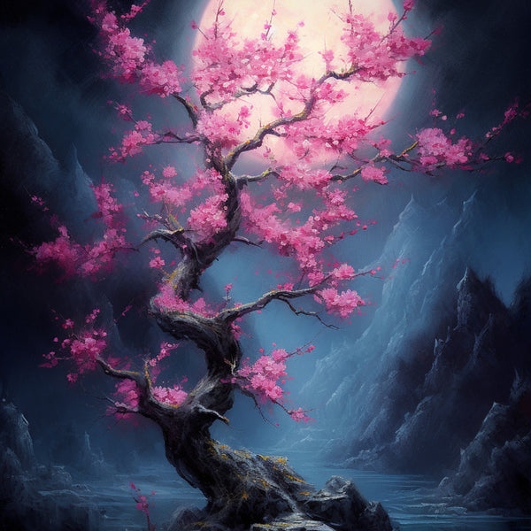 Peach blossom, moonlight - Paint by Numbers