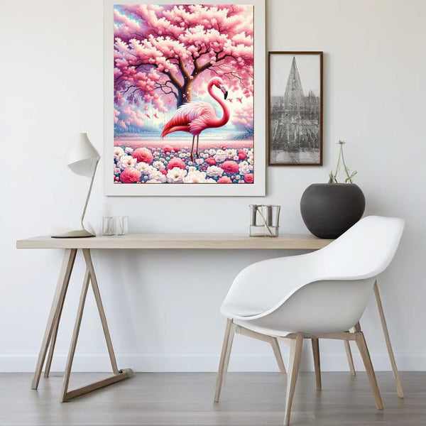 Flamingo with cherry tree - Paint by Numbers