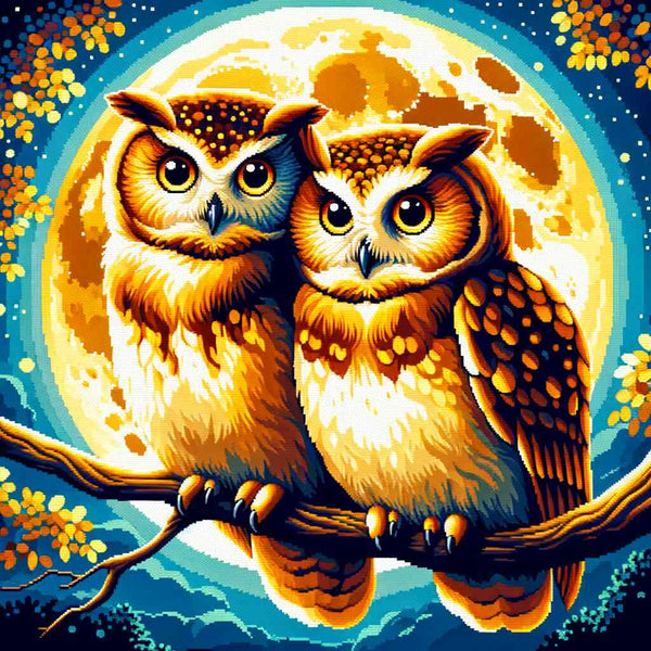 Paint by Numbers - Owl Couple on the Full Moon