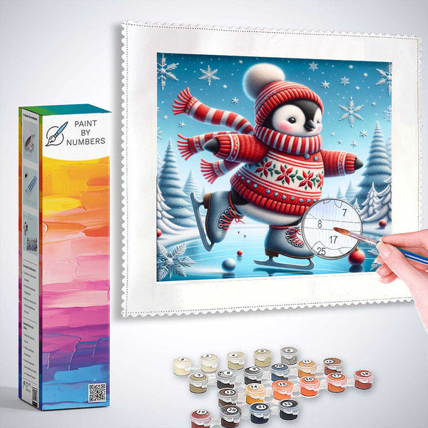 Paint by Numbers - Ice skate penguin, Christmas